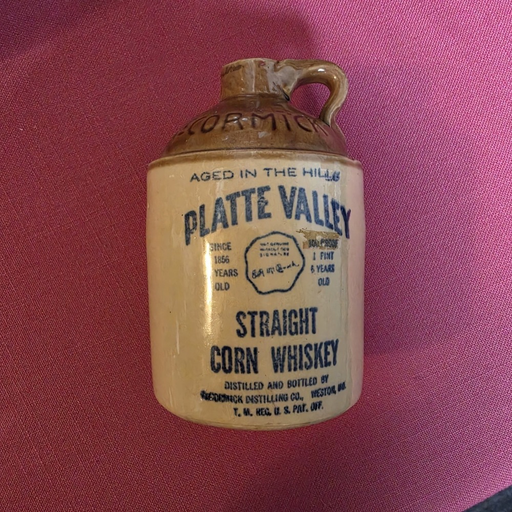 Vintage 1968 ORIGINAL MINI MCCORMICK PLATTE VALLEY CORN WHISKEY JUG MOONSHINE‎
